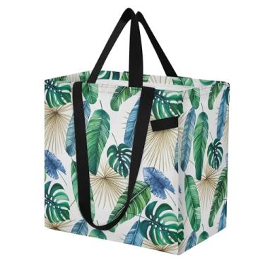 Imagem de SEHANY Sacola reutilizável de folhas de palmeira com alças reforçadas, bolsa de compras de lona dobrável à prova d'água de grande capacidade para viagem, cozinha, praia