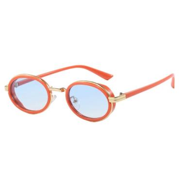 Imagem de Óculos de Sol Ovais Metálicos com Lentes Degradê, Estilo Punk, Proteção UV400, Ideais para Esportes ao Ar Livre, Corrida e Ciclismo, nas Cores Laranja e Azul.