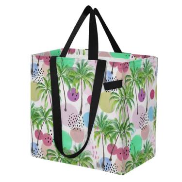 Imagem de SEHANY Sacola reutilizável de folhas de palmeira com alças reforçadas, bolsa de compras de lona dobrável à prova d'água de grande capacidade para viagem, cozinha, praia