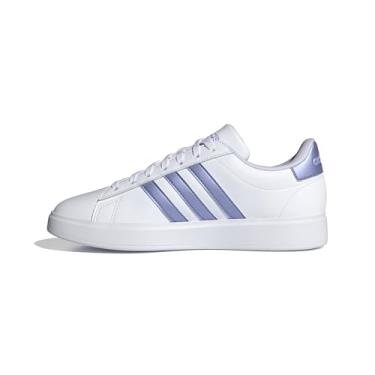 Imagem de adidas Tênis feminino Grand Court 2.0, Branco/Azul Spark Met./Blue Spark, 40