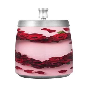 Imagem de STAYTOP Cinzeiro de corações vermelhos para Dia dos Namorados com tampa, aço inoxidável à prova de vento, sem fumaça, cinzeiro de cigarro grande para decoração de escritório em casa