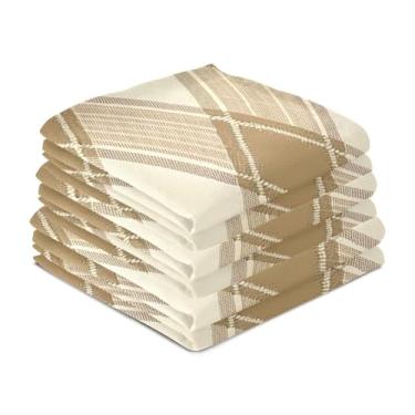 Imagem de Wassud Toalhas de cozinha marrom claro padrão xadrez toalhas de prato de cozinha pacote com 6 panos de prato macios com laço para pendurar toalha de mão super absorvente de secagem rápida toalhas de
