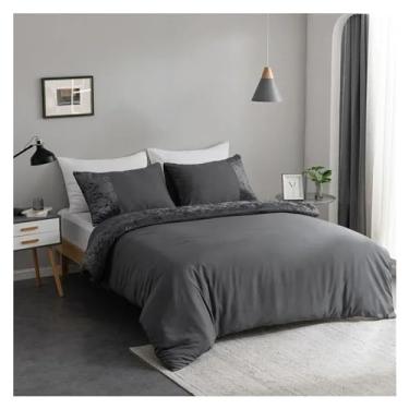 Imagem de Conjunto de cama de luxo com emenda de veludo, conjunto de capa de edredom, conjunto de cama queen size, cama de luxo em uma bolsa (queen preto)