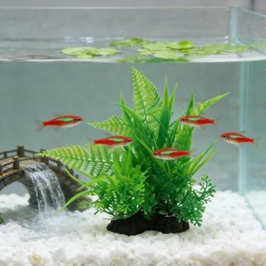 Imagem de 1 peça de aquário de plantas aquáticas artificiais decorativas de algas marinhas artificiais para aquários de algas marinhas, decoração de grama de água falsa, estilo D 11 x 16 cm