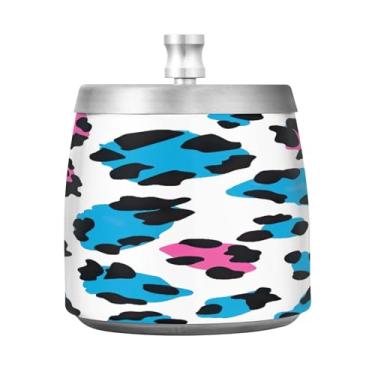 Imagem de STAYTOP Cinzeiro de estampa de leopardo de animal moderno com tampa, aço inoxidável à prova de vento, cinzeiro sem fumaça, grande cinzeiro de cigarro ao ar livre para decoração de escritório em casa