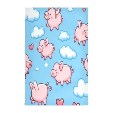 Imagem de Wassud Toalhas de cozinha padrão de porco voador toalhas de prato de cozinha 1 pacote panos de prato macios com laço para pendurar toalha de mão de secagem rápida super absorvente toalhas de chá de