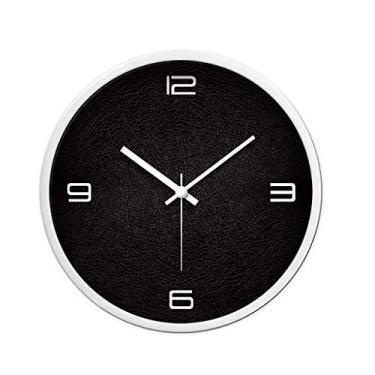 Imagem de Relógio de parede redondo decorativo sem balança silencioso movido a bateria em estilo minimalista moderno, adequado para escritório, sala de estar, cozinha (cor: branco, tamanho: 35,5 cm)