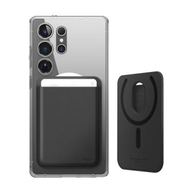 Imagem de elago Carteira magnética para Samsung Galaxy S25, Ultra, Plus, Edge, Z Fold 7 e S24 Series - Couro vegano durável, compatível com MagSafe - 3 cartões, suporte seguro para cartão de telefone (preto)