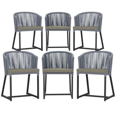 Imagem de 6 Cadeiras De Jantar área Noronha Preta E8 Trama  Prata
