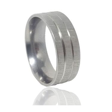 Imagem de Aliança de Namoro com Filetes em Aço 8mm Tamanho 24