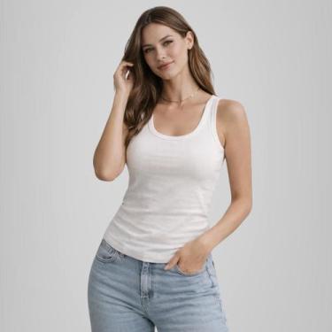 Imagem de Kit 2 Blusa Regata Feminina Basica Branco Algodão Ribana Canelada Verã
