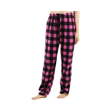 Imagem de Calças De Pijama Femininas Em Fleece Longas Com Estampa Xadrez Buffalo