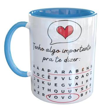 Imagem de Caneca Porcelana Gravidez Caça Palavras Vovó - Pense Canecas, Azul Cla