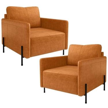 Imagem de Kit 2 Poltronas Decorativa Para Sala Living Pés Industrial Domani L06 Couríssimo Whisky - Lyam Decor