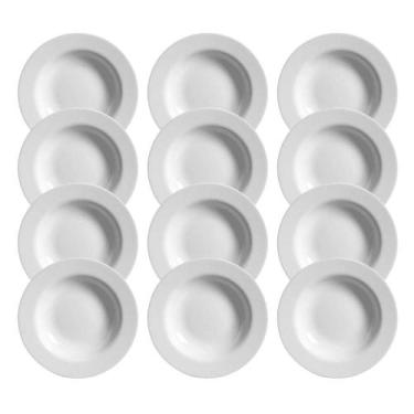 Imagem de Jogo 12 Pratos Raso Plissan Relevo Branco 33cm Cerâmica Alleanza