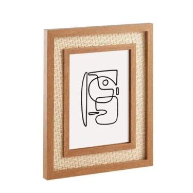 Imagem de Porta-retrato Em Mdf Com Rattan Natural Marrom 15x20cm Mart