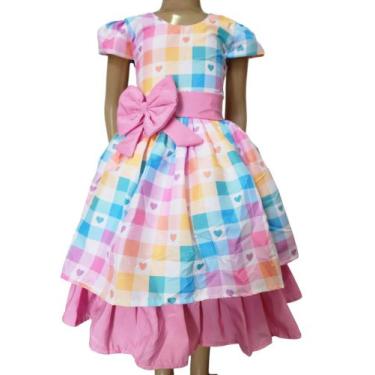 Imagem de Vestido Menina Infantil Elegante Junina Xadrez Corações Rosa - ACT, 01