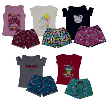Imagem de Kit Conjunto Infantil Verão Menina Lote 5 Blusas e 5 Shorts
