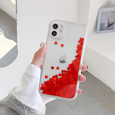 Imagem de Capa de telefone com lantejoulas Love Heart para iPhone 12 13 11 Pro XSMax XR 7 8 Plus Capa Líquida Dinâmica Transparente Capa de TPU macia, vermelha, para i7 Plus ou 8 P