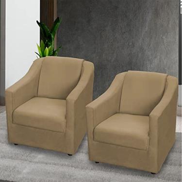 Imagem de Kit 2 Poltronas Para Sala Decorativas Cadeiras Reforçadas Para Recepção Consultório Escritório Pé Cromado Suede Nude - Clique E Decore