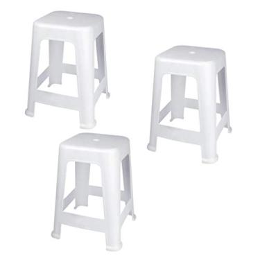 Imagem de Kit 3 Banqueta Bela Vista Plástico Suporta Até 120 Kg Empilhável Restaurante Cozinha Jardim - Mor - Branco