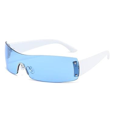 Imagem de Óculos de sol estilo retangular vintage sem aro para mulheres Óculos de sol gradiente de uma peça masculino Hip Hop Tons legais, azul claro, sem estojo