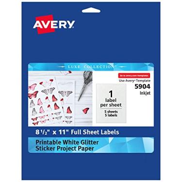 Imagem de Avery Luxe Collection Adesivos com glitter, 21,5 x 28 cm, glitter branco sem bagunça, papel adesivo com glitter imprimível para impressoras a jato de tinta, 5 etiquetas completas no total (05904)
