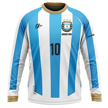 Imagem de Camiseta Manga Longa Filtro UV Argentina Copa Albiceleste Tri Campeã