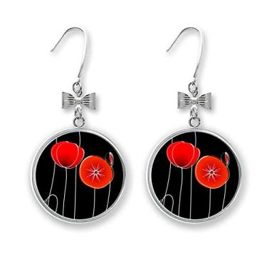 Imagem de Brincos de flor abstrata com círculo vermelho, arte de linha de papoula de milho com gancho perfurado