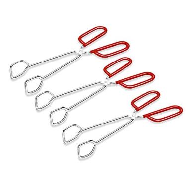 Imagem de Hiash Pinça de cozinha de aço inoxidável resistente de 25,4 cm - antiderrapante confortável com aderência vermelha, design de tesoura, resistente ao calor para churrasco e cozinhar, conjunto com 3