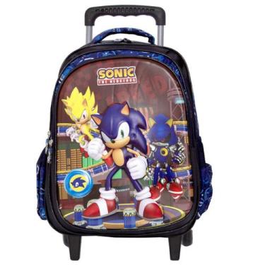 kit mochila de rodinhas Sonic jogo game infantil escolar meninos