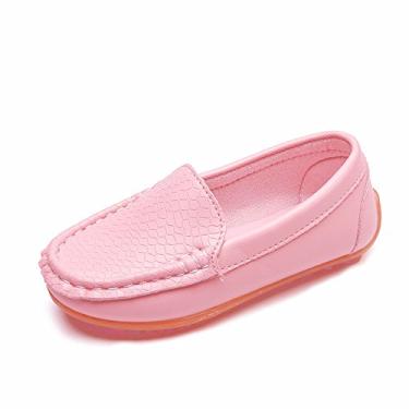 Imagem de Sapatos de bebê meninos preguiçoso esporte barco tênis couro casual infantil crianças meninos sapatos sólidos primeira caminhada (rosa, 2-2,5 anos)