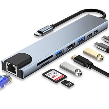 Imagem de HUB USB C, Adaptador USB C 8 em 1 Dongle com 4K HDMI, VGA, Tipo C PD, USB3.0, Ethernet RJ45, Leitor de cartão SD/TF, AUX de 3,5 mm (8 em 1)