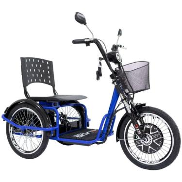 Imagem de Triciclo Elétrico 800W Ré Farol e Alarme Fox Azul com Cestinha