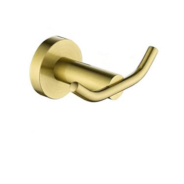 Imagem de Conjunto de hardware para banheiro, suporte de escova de vaso sanitário dourado escovado, gancho para robe, suporte de papel, saboneteira, montagem na parede, acessórios de banheiro, gancho duplo para