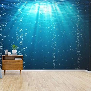 Imagem de RECETHROWS Mural de parede ondas do oceano azul subaquático com bolhas escuras profundas e papel de parede autoadesivo papel de parede grande adesivo de parede removível filme de vinil rolo de prateleira papel decoração de casa