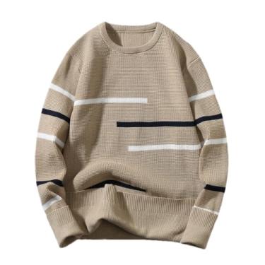 Imagem de KANG POWER Suéter masculino outono inverno estilo étnico gola redonda malha quente casual solto suéter pulôver de malha, My15-cáqui, X-Large