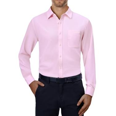 Imagem de Alimens & Gentle Camisas sociais masculinas 4-Way stretch manga longa abotoado camisas masculinas casuais formais sólidas, rosa, G