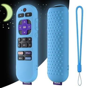 Imagem de Capa de silicone para controle remoto Roku Streaming Stick 4k, Roku Express 4K+ Remote, Roku Voice Remote (oficial) RCA1R 2023, capa para controle remoto Roku Express com cordão (azul brilhante)