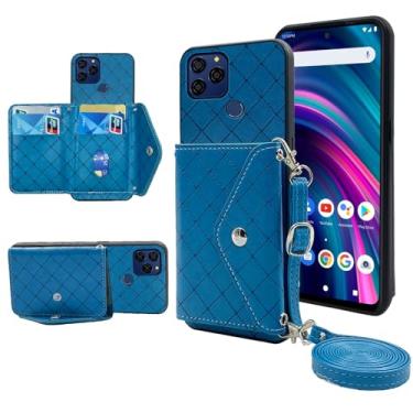 Imagem de Furiet Capa carteira compatível com BLU G91s com alça de ombro transversal, suporte para cartão de crédito, compartimento para cordão, acessórios para celular, capa para celular azul G 91s 6,8 17,3 cm