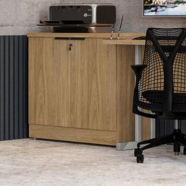 Imagem de Armário Para Escritório Versátil Quarto 2 Portas Prateleira Organizador Balcão Marrom Madeira Avelã