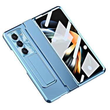 Imagem de POYUFRG Capa galvanizada para Samsung Galaxy Z Fold 6, proteção total de dobradiça de lente de metal, capa fina invisível à prova de choque, azul