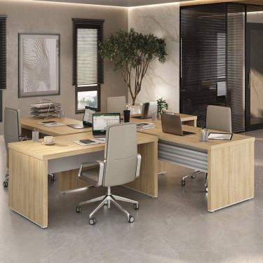 Imagem de Conjunto Executivo 4 Mesas Tamburato 1600 Carvalho/Branco