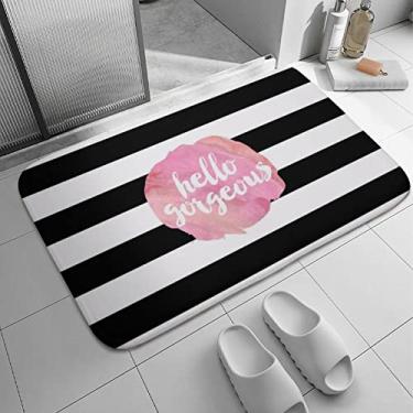 Imagem de Desnoran Tapete de Banheiro Antiderrapante com Listras Pretas e Aquarela Rosa, 16x24 cm / 17x30 cm, Rosa, Water Resistant, Lavagem à Máquina