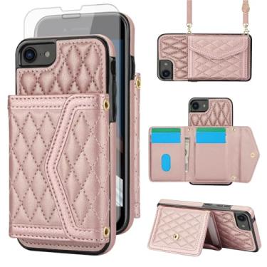 Imagem de Asuwish Capa de celular para iPhone 7plus 8plus 7/8 Plus com protetor de tela de vidro temperado com bloqueio de RFID, alça para cartão de crédito i Phone7s 7s + 7+ 8s 8+ Phones8 7p 8p feminino ouro