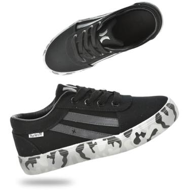 Imagem de Hurley Boardy Kids Tênis de lona com cadarço – Tênis de skate de cano baixo para crianças, calçados esportivos para meninos e meninas, Camuflagem preta, 18