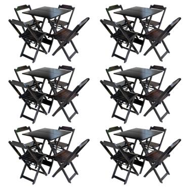 Imagem de Kit 6 Jogos De Mesa Com 4 Cadeiras De Madeira Dobravel 70x70 Ideal Para Bar E Restaurante - Tabaco