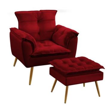 Imagem de Kit Poltrona Almofadada Decorativa Beta e Puff Lunar N-033 Veludo Verm