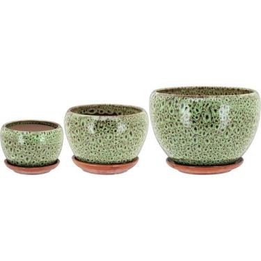 Imagem de Cachepô vaso decorativo planta cerâmica verde 3 peças - NH