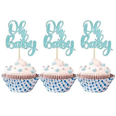 Imagem de Gyufise 36Pcs Oh Baby Cupcake Toppers Glitter Baby Shower Cupcake Picks Oh Baby Cake Pick for Baby Shower Kids Boys Girls Birthday Party Cake Decorations Supplies Light Blue